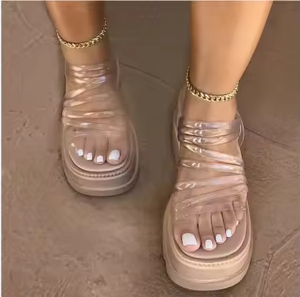 Women 2026 Summer Jelly Shoes Thick-soled Women's <b>Sandals</b> Waterproof <b>Platform</b> <b>Wedges</b> PVC PU Picture Summer Slippers for Women - Product Image 1