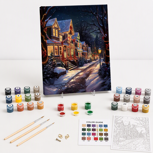 Kit Pittura a Numeri Personalizzato Fai <span class=keywords><strong>da</strong></span> Te per Adulti Principianti - Scena <span class=keywords><strong>Invernale</strong></span> con Casa, Strada e <span class=keywords><strong>Paesaggio</strong></span> Notturno su Tela - Product Image 1