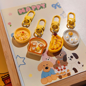 Pendentif assiette de petit-déjeuner en résine QYS, jouet alimentaire réaliste et amusant, porte-clés léger peint à la main, accessoire de sac à dos pour fille - Product Image 5