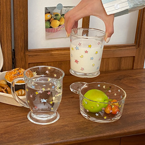 Colorful Star-Shaped Glass Cups INS Style High Appearance Level <b>Large</b> Capacity Girlish Touch. for Breakfast Cups Bowls Salads - Product Image 4