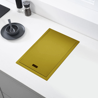 Évier de cuisine en acier inoxydable de luxe anti-rayures 450mm, installation par le haut, fait à la main, doré, avec couvercle