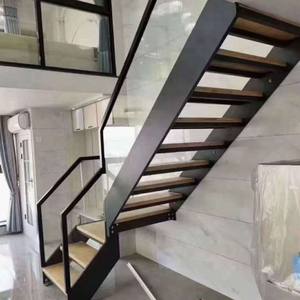 Escalier intérieur moderne en forme de <span class=keywords><strong>L</strong></span> Escalier en bois avec garde-corps en verre sans cadre - Product Image 2