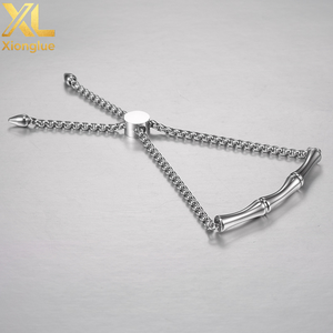Bracelet jonc ajustable en acier inoxydable plaqué or PVD, motif bambou, chaîne à maillons, bijoux de mode simples - Product Image 4