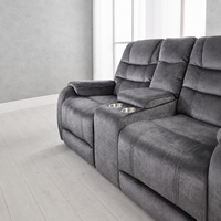 Conjunto de Sofá Reclinable Manual Extensible con Estructura de Madera y Tapicería de Gamuza Moderna, 3+2 Plazas, con Portavasos en la Consola Central para Sala de Estar