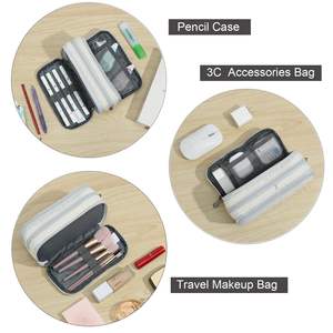 Grande capacité enfants fermeture éclair étudiant pochette à crayons multicouche papeterie sac de rangement dames organisateur cosmétique - Product Image 4