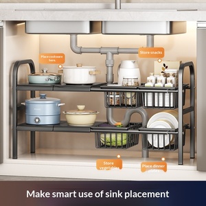 Under Sink Expandable Organizer Kitchen Cabinet Storage Rack Multi Tier Adjustable <strong>Shelf</strong> for <strong>Bathroom</strong> Pantry Space Saving - Product Image 1