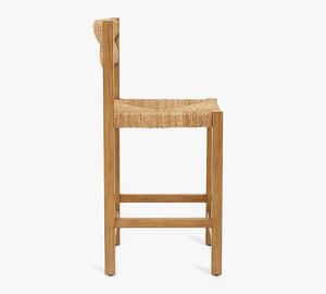 Silla de Bar de madera de estilo perfectamente elegante y elevada con asiento de algas marinas tejidas a mano y taburete de respaldo para uso en exteriores y restaurantes - Product Image 2