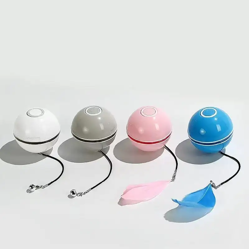 2024 Electronic Smart Cat Interactive Toys ABS Silicone with Feather Teasing Cat USB Rechargeable Rolling Light Ball
