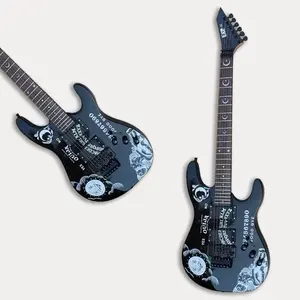 China cor preta mogno corpo jacarandá pescoço 6 corda personalizado humbucker captador guitarra elétrica