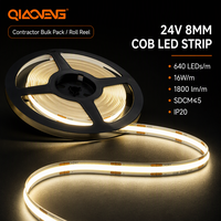Lampu Strip LED COB Satu Baris 24V 8mm Pabrik OEM 640LED 6500K 112lm/W Efisiensi Tinggi Tanpa Titik Fleksibel Dua Ujung