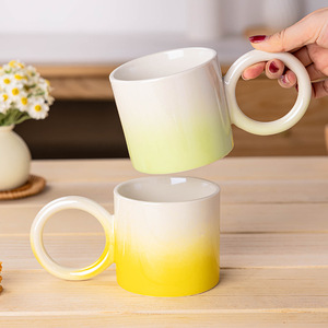 Ceramic Chubby Mug Solid Color Round Handle Single Cup Gift <b>Drinkware</b> - Product Image 1