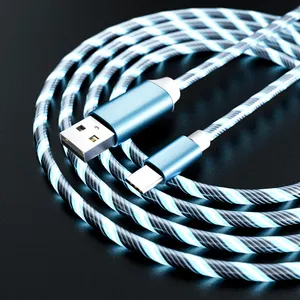 LED flowing light USB Charger Cable Colorful Streamer Fast Charging Micro Type C 8 pin Cables For iPhone