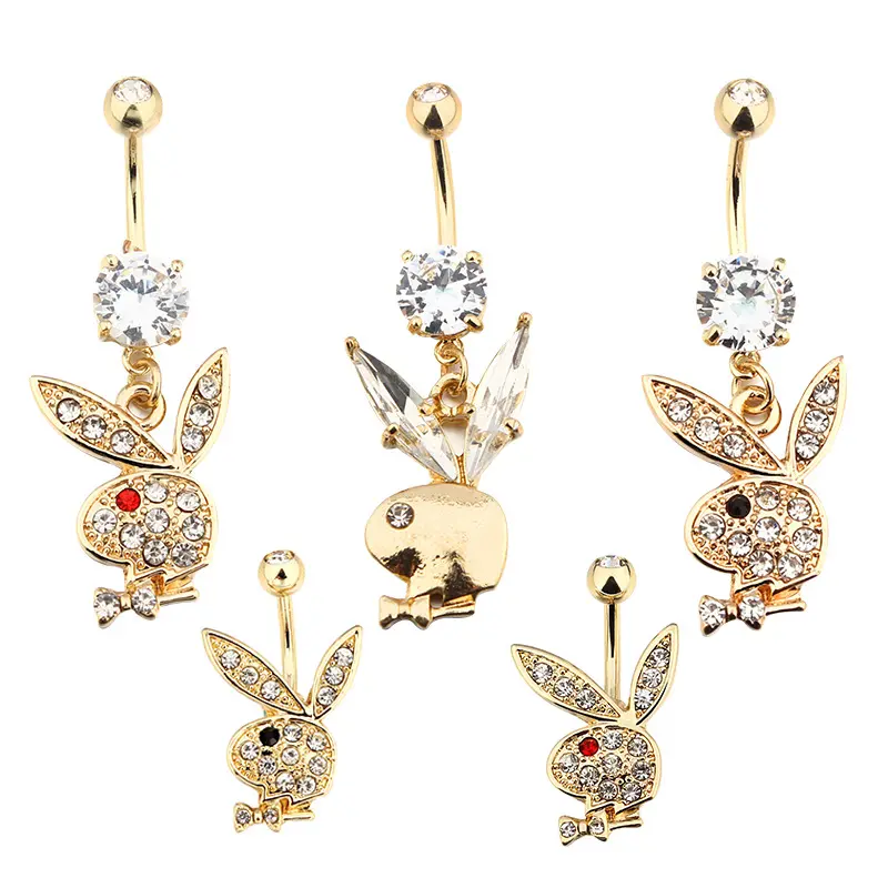 Newest Style Cute Rabbit Navel Bell Button Rings 316L Surgical Steel Piercing Belly Button Rings Animal Navel Piercing Jewelry