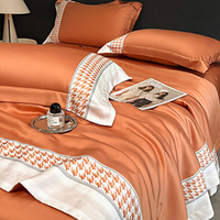 Parure de lit 4 pièces en soie glacée lavée couleur unie, ensemble de literie matelassé confortable imprimé pour l'été, taille King