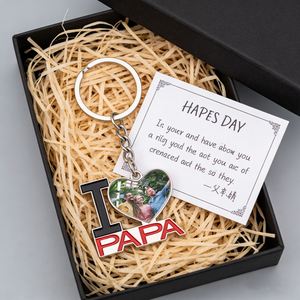 Llavero Sublimable con Forma de Corazón 'I Love Papa', Marco de Fotos Metálico Personalizado para el Día del Padre, Regalos Personalizados - Product Image 3