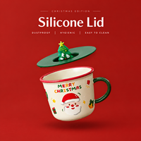 Mug à café en céramique de Noël de 430 ml avec couvercle et cuillère, tasse à café de Noël Père Noël, ensemble cadeau de Noël pour les commandes en gros avec logo personnalisé