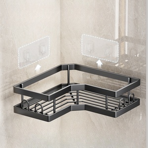 Étagère de salle de bain en plastique à 2 niveaux, à fixer au coin, noir mat, gain de place, pour produits de toilette et soins de la peau - Product Image 5