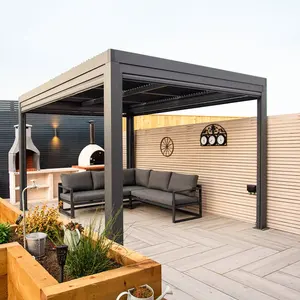 Modern Outdoor yard Terrace Roof Rainproof Electric Adjustable Gazebo Bioclimatic louvered aluminum pergola made in china