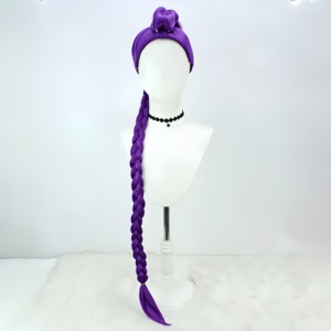 Tóc giả dài màu tím với bện phụ nữ Thẳng Dài Bím Tóc Tóc Giả phim hoạt hình Halloween cosplay trang phục Anime tóc giả - Product Image 1