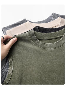 Magliette oversize in <span class=keywords><strong>cotone</strong></span> pesante da palestra canotta senza maniche con taglio muscolare magliette con lavaggio acido Logo personalizzato magliette larghe - Product Image 3