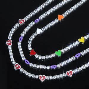 Collar con Clip de corazón esmaltado de arcoíris con corazón roto rojo para hombre y niño, cadena de tenis CZ Micro Pave, joyería de Hip Hop chapada en plata - Product Image 2