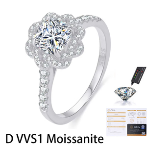 Bague de fiançailles de luxe pour femme en argent sterling S925 plaqué or, avec moissanite taille coussin D VVS1, halo floral et pavé, certifiée GRA - Product Image 1