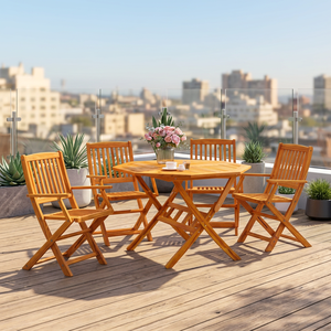 Acacia Wood <b>Folding</b> Garden <b>Table</b> Set <b>Outdoor</b> Patio Chairs Slatted Frame Courtyard Furniture - Product Image 2