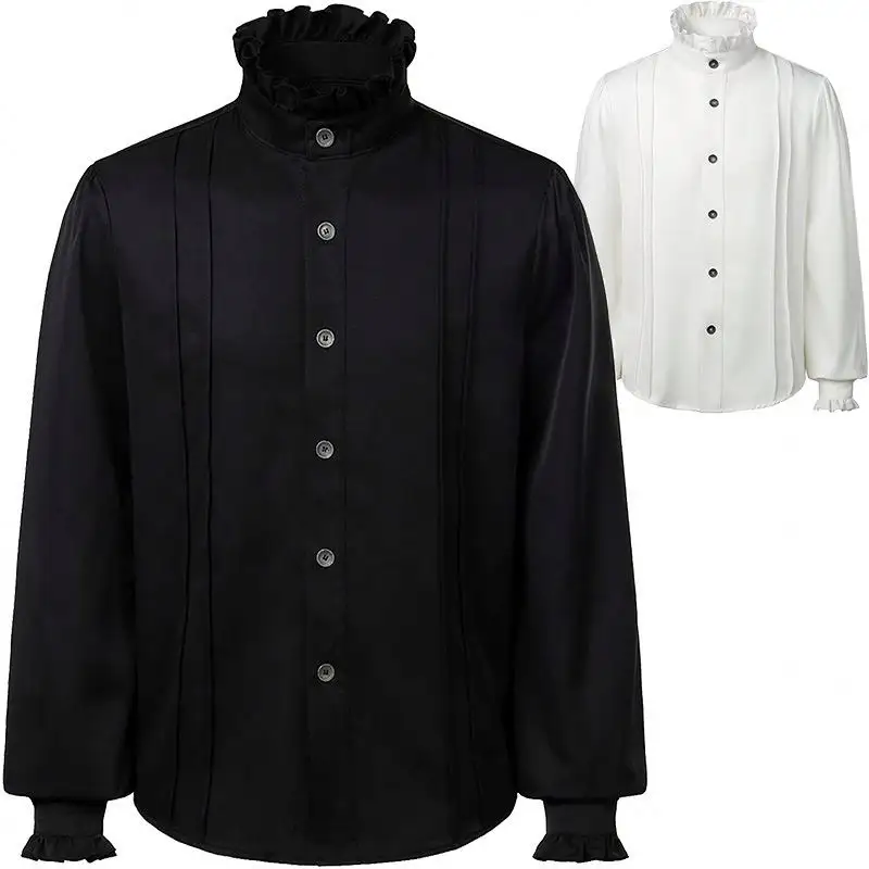 Camisa de ropa renacentista para hombre, camisetas de pirata Steampunk medieval, camisas Vintage blancas para hombre