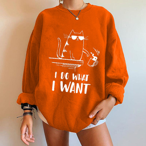 Je fais ce que je veux imprimer sweats drôle chat graphique pull pour femmes été O cou surdimensionné <span class=keywords><strong>Femme</strong></span> pulls pull - Product Image 3