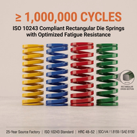 Resorte Rectangular de Alta Resistencia ISO 10243, Resorte Helicoidal 50CrV4/6150, Dureza HRC 45-50, -20C +150C, para Moldeo por Inyección