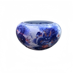 ชามเซรามิกจิ่งเต๋อเจิ้นลายเพ้นท์มือสีน้ำเงินขาวเคลือบแดง ใช้ได้สองแบบ ทั้งเป็นชามปลาและอ่างล้างหน้า ของตกแต่งบ้านสไตล์จีน - Product Image 3