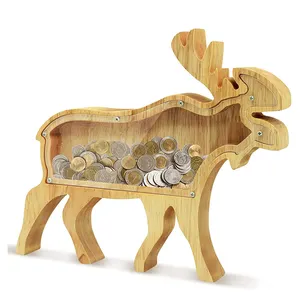 Tirelire en bois en forme d'animal personnalisée, boîte d'épargne d'argent pour enfants, cadeaux de noël et d'anniversaire, décoration de la maison