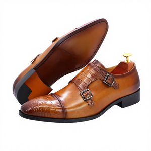 รองเท้าหนังผู้ชายแบบสวม ดีไซน์หรูหรา สายรัดคู่แบบ Monk Strap คุณภาพสูง ทำมือ หนังแท้ เหมาะสำหรับใส่ทำงาน ธุรกิจ งานแต่งงาน ฤดูใบไม้ผลิ ป้องกันกลิ่น - Product Image 4