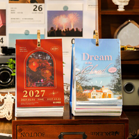 Calendrier de bureau vertical détachable personnalisé 2027 avec couverture estampée à chaud, décoration artistique, calendrier de table pour papeterie et souvenir du Nouvel An