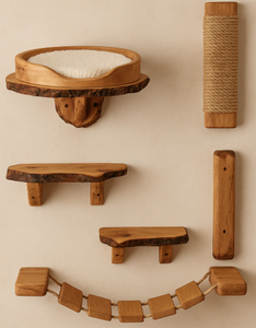 <b>Wall</b>-Mounted Modular <b>Cat</b> Climbing Shelves (Solid Oak) - Product Image 3