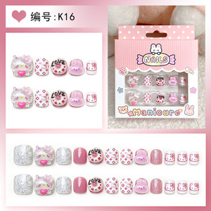 Qianya mignon dessin animé presse sur les ongles pour enfants 24 pièces-faux ongles réutilisables, filles 3-12 <span class=keywords><strong>ans</strong></span> Nail Art Set en gros - Product Image 5