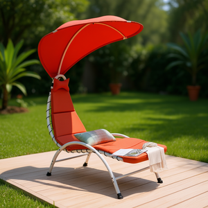 Sdraio da Esterno con Tettoia, Telaio in Acciaio Arancione con Cuscino, Design Elegante e Moderno - Product Image 2
