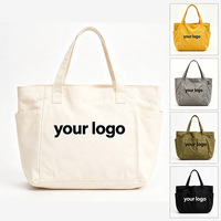Tas Tote Kanvas Tebal Qetesh, Banyak Kantong Samping, Kapasitas Besar, Logo Custom, Tas Belanja Harian Reusable untuk Wanita