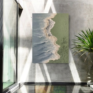 Cuadro Abstracto de Naturaleza Muerta en Acrílico, Hecho a Mano, Lienzo Azul, Ola de Mar Grande, Playa, Arte Mural Texturizado en 3D, Diseño de Interiores - Product Image 3