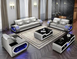 Wholesale Factory Direct Luxury 1+2+3 Sectional Leather Sofa Set Genuine Leather Top <strong>LED</strong> <strong>Light</strong> Home <strong>Furniture</strong> Sponge Filling - Product Image 5