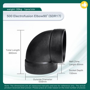 Codo de Electrofusión de HDPE de 500 mm, 90 Grados, Gran Diámetro, SDR11, Clase de Presión, Resistente a los Rayos UV y a Productos Químicos, para Suministro de Agua - Product Image 4
