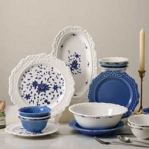 New Product Hot Sale Blue White Stoneware Ceramic Dinnerware <b>Sets</b> Durable <b>Microwave</b> Safe Dishwasher Safe Eco Friendly Wholesale - Product Image 1