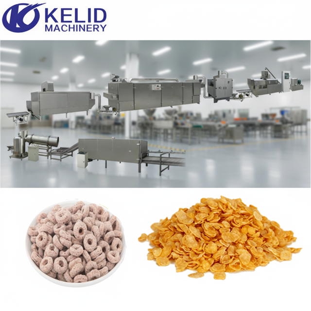 Automatic Stainless Steel Corn Flakes Extruder Production Line 200kg Capacity Ball Ring Shape Breakfast Cereal Equipment Mixer