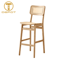 Tabouret de bar en bois de haute qualité, mobilier en rotin massif, chaise de restaurant à dossier haut