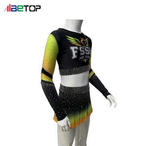 KPOP-Inspired Black Green Gold Ombre Cheer Crop Top Set | Rhinestone <strong>Pom</strong> <strong>Team</strong> <strong>Uniform</strong> for Idol-Level Energy &amp; Style - Product Image 4