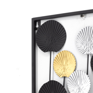 Arte Murale in Metallo Astratta Moderna, Decorazione Geometrica Floreale in Nero, Oro e Argento, Scultura da Parete Incorniciata per Soggiorno e Hotel - Product Image 5