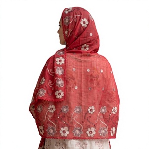 Wholesale Custom Floral Embroidery Lightweight Breathable <b>Chiffon</b> Women Shawl Daily Wear <b>Scarf</b> Wrap Bulk - Product Image 3