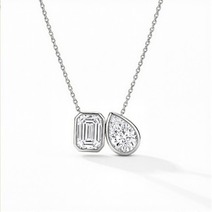 Moderno colgante de diamante cultivado en laboratorio Toi et Moi con diseño de doble piedra y engastes de bisel elegantes, estilo de estación integrada - Product Image 1
