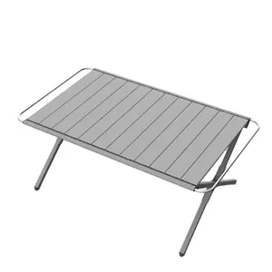 户外野营折叠桌野餐烹饪餐饮防水铝折叠卷起方形低折叠落地桌