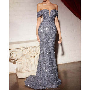 Élégante Robe de Soirée Longue Épaule Femme 2024, Style Fête, Paillettes, Manches Courtes, Longueur Maxi, Taille XL, Imprimé Tendance - Product Image 3